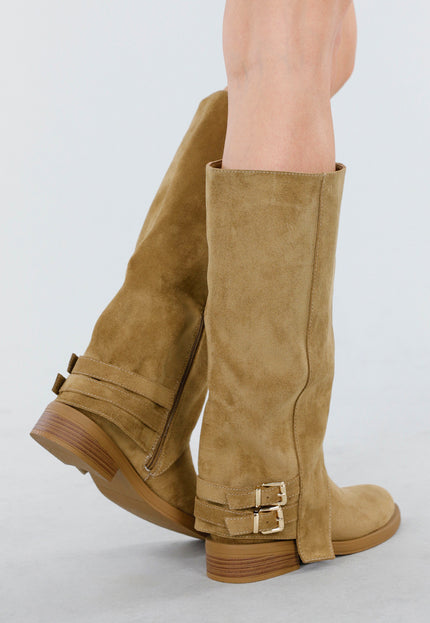 OP=OP.42.NL Khaki Hoge Laarzen met Gespdetail