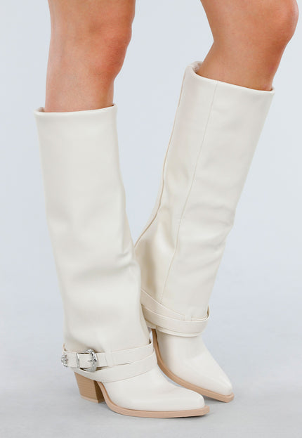 NEW130825 Off White Laarzen met Gespdetail