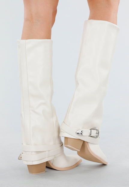 NEW130825 Off White Laarzen met Gespdetail