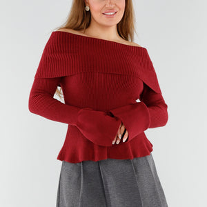 NEW130825 Rode Off Shoulder Trui