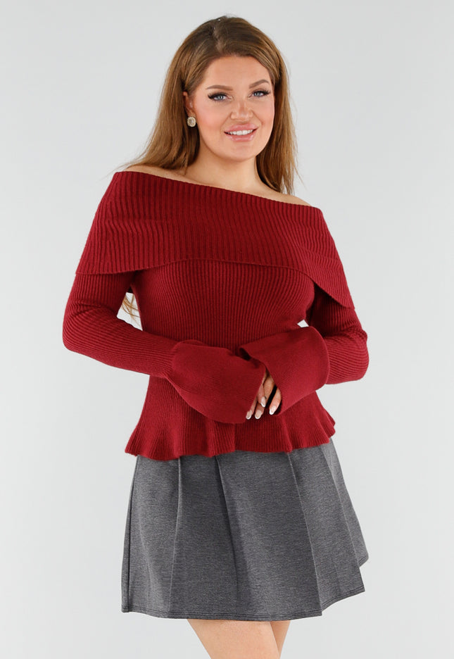 NEW130825 Rode Off Shoulder Trui