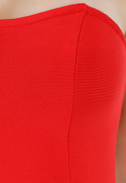 NEW130825 Rode One Shoulder Mini Jurk