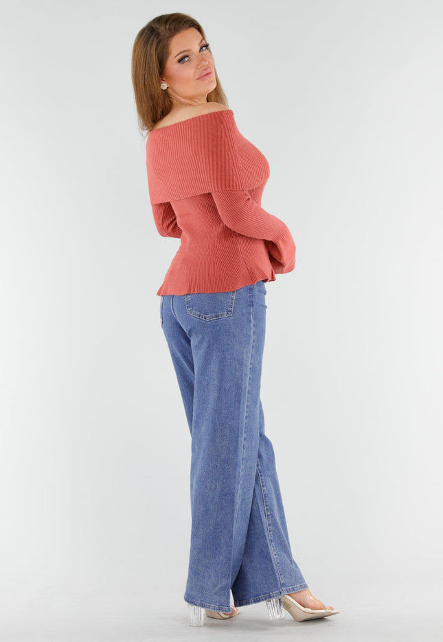 NEW130825 Terracotta Off Shoulder Trui