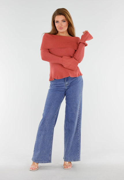 NEW130825 Terracotta Off Shoulder Trui