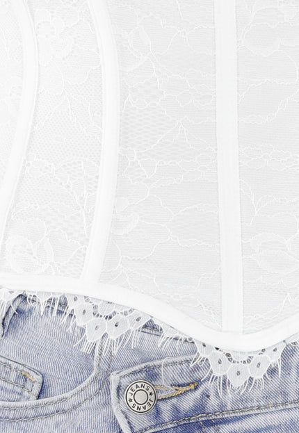 NEW130825 Witte Kanten Bustier Top