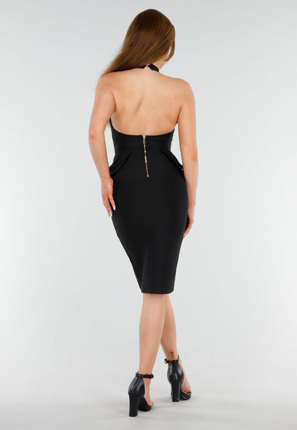 NEW130825 Zwarte Halter Peplum Jurk