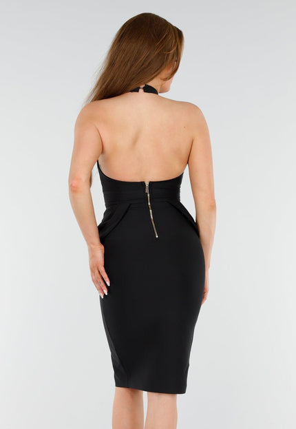 NEW130825 Zwarte Halter Peplum Jurk