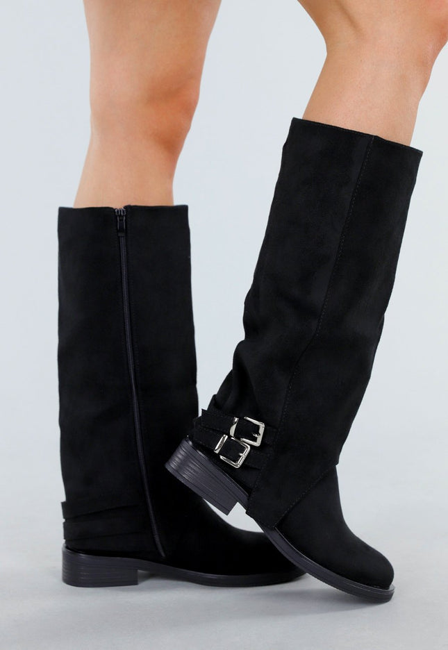 OP=OP.42.NL Zwarte Hoge Laarzen met Gespdetail