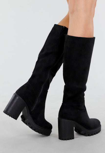 OP=OP.08.NL Zwarte Knielaarzen met Suedelook