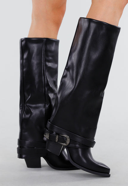 NEW130825 Zwarte Laarzen met Gespdetail