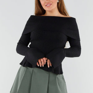 NEW130825 Zwarte Off Shoulder Trui