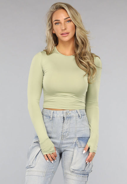 NEW1309 Lichtgroene Longsleeve Top met Duimgaten
