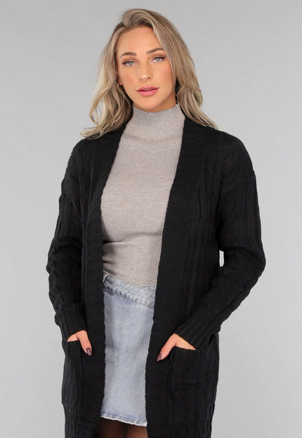 OP=OP.48.S Lange Zwarte Cardigan met Zakken