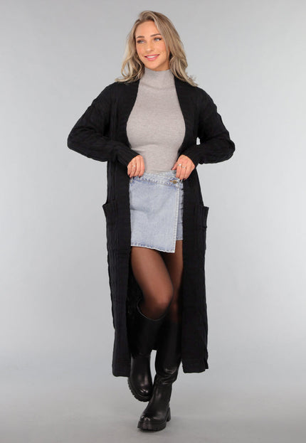 OP=OP.48.S Lange Zwarte Cardigan met Zakken