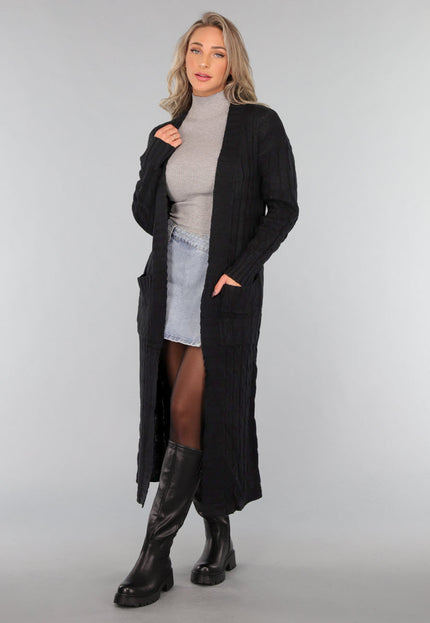 OP=OP.48.S Lange Zwarte Cardigan met Zakken