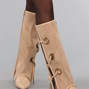 OP=OP.42.NL Taupe Overslag Laarzen met Sleehak