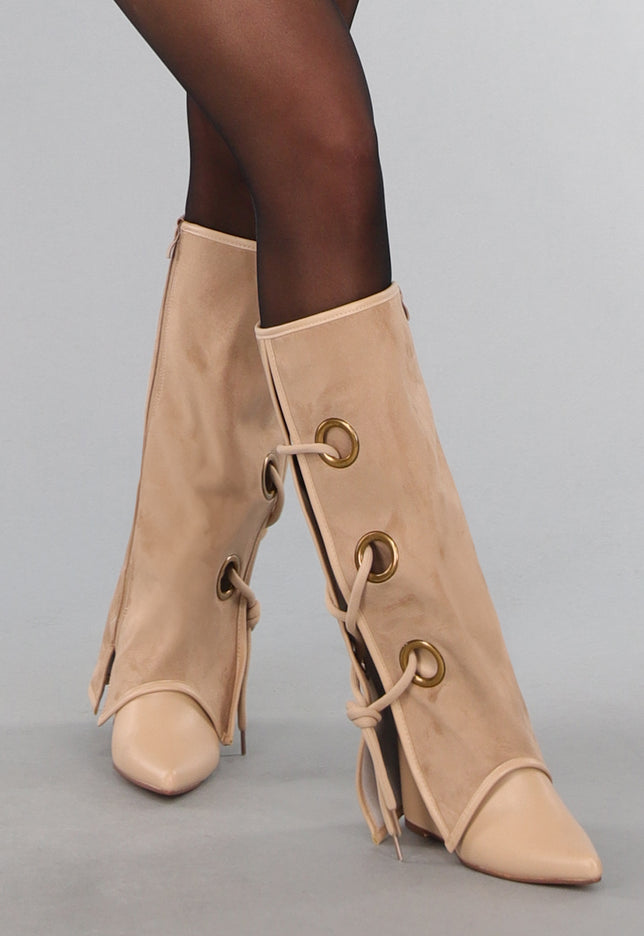 OP=OP.42.NL Taupe Overslag Laarzen met Sleehak