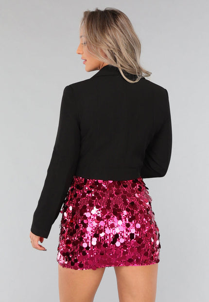 NEW1311 Zwarte Cropped Blazer met Vast Gilet