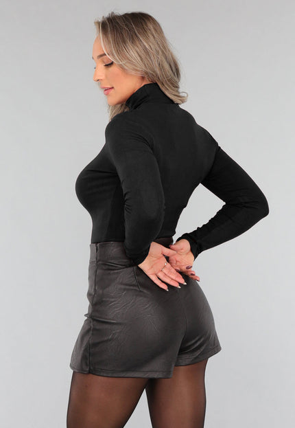 NEW1311 Zwarte Longsleeve Top met Col