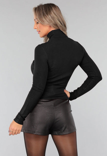 NEW1311 Zwarte Longsleeve Top met Col
