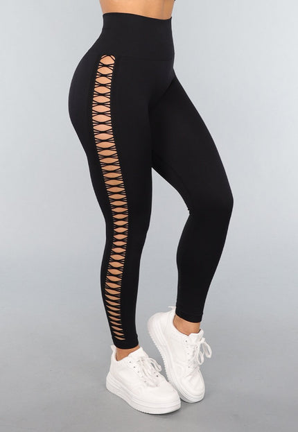 OP=OP.36.NL Zwarte Sportlegging met Open Zijkant