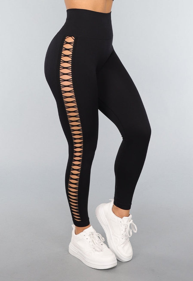 OP=OP.36.NL Zwarte Sportlegging met Open Zijkant