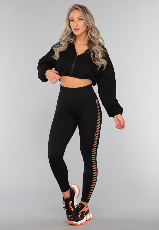 OP=OP.36.NL Zwarte Sportlegging met Open Zijkant