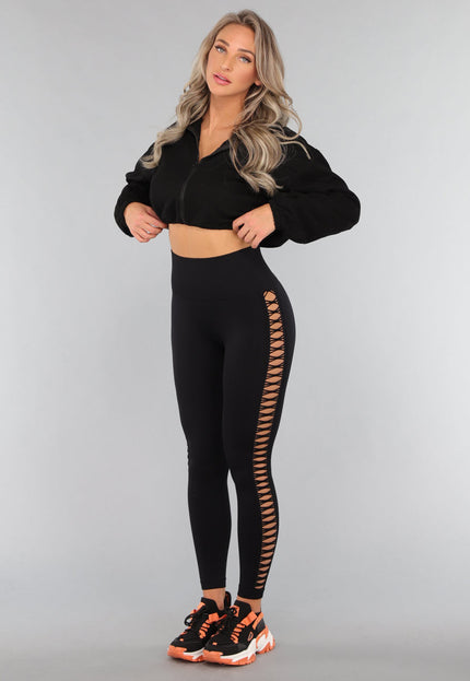 OP=OP.36.NL Zwarte Sportlegging met Open Zijkant
