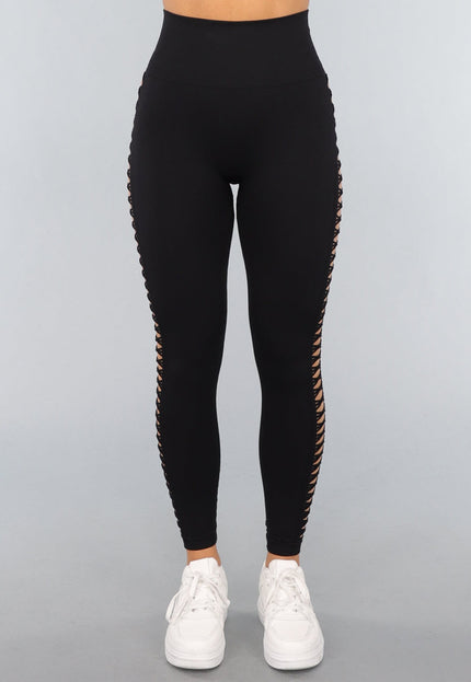 OP=OP.36.NL Zwarte Sportlegging met Open Zijkant