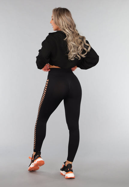 OP=OP.36.NL Zwarte Sportlegging met Open Zijkant