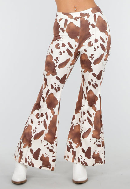 NEW140126 Cow Print Flared Suede Broek Bruin