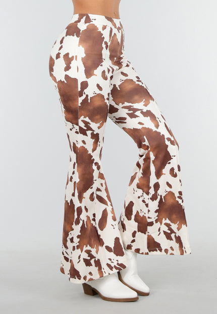 NEW140126 Cow Print Flared Suede Broek Bruin