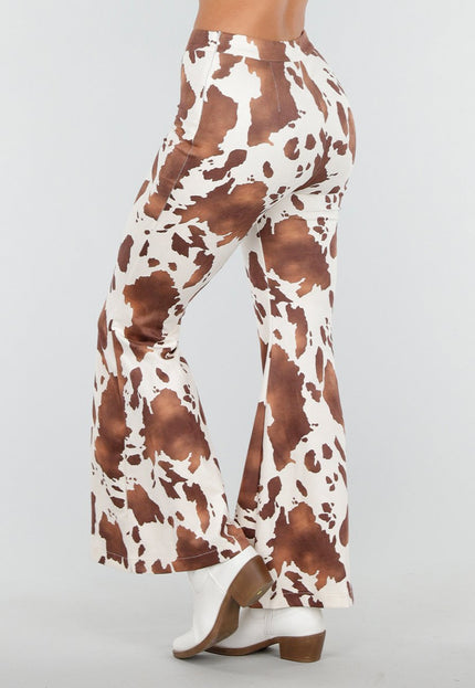 NEW140126 Cow Print Flared Suede Broek Bruin