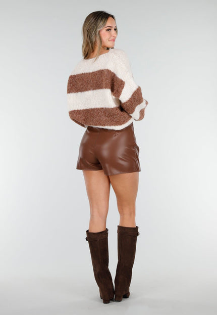 NEW140126 Lederlook Skort Bruin
