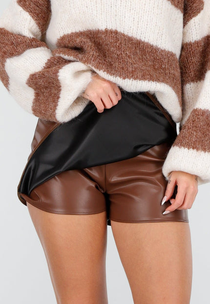 NEW140126 Lederlook Skort Bruin