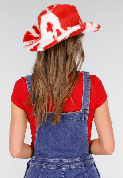 NEW140126 Rode Koeienprint Cowboyhoed