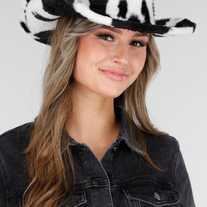 NEW140126 Zwarte Koeienprint Cowboyhoed