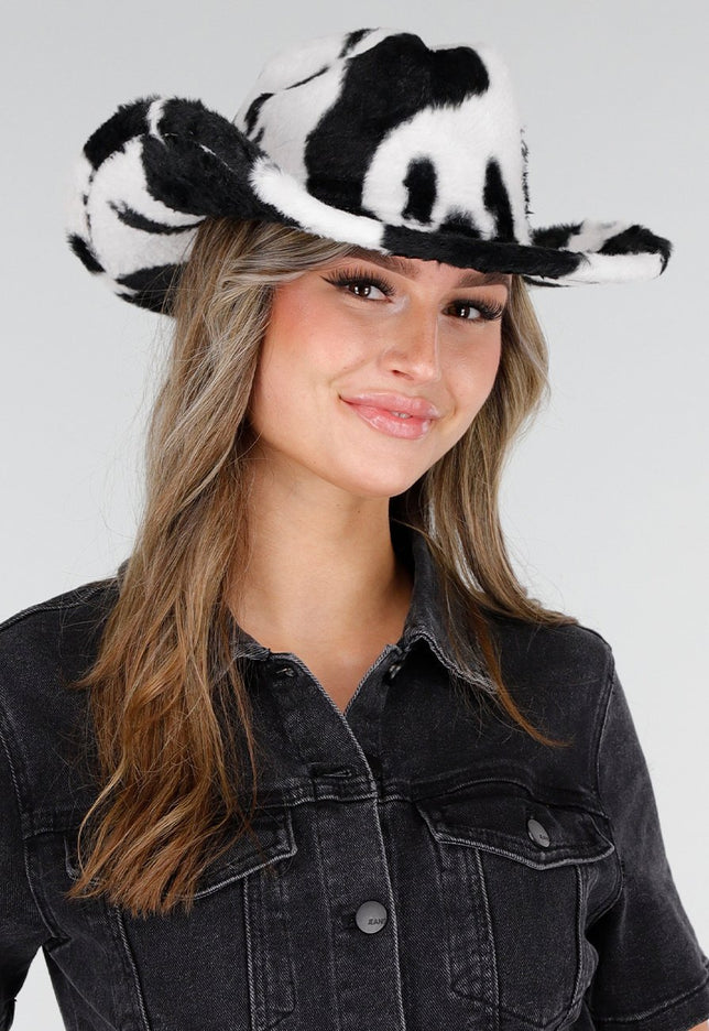 NEW140126 Zwarte Koeienprint Cowboyhoed
