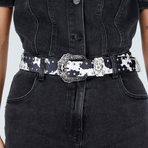 NEW140126 Zwarte Koeienprint  Riem