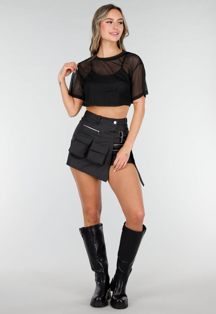 NEW140126 Zwarte Mesh Crop Top
