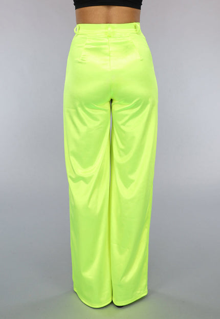 NEW1402 Neon Gele Cargo in Satijnen Stof