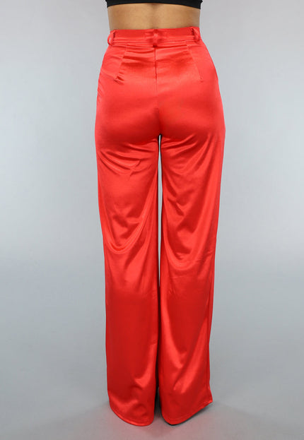 NEW1402 Rode Wide Leg Satin Utility Broek