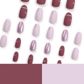 NEW1402 Roze Plaknagels met Glitter Details