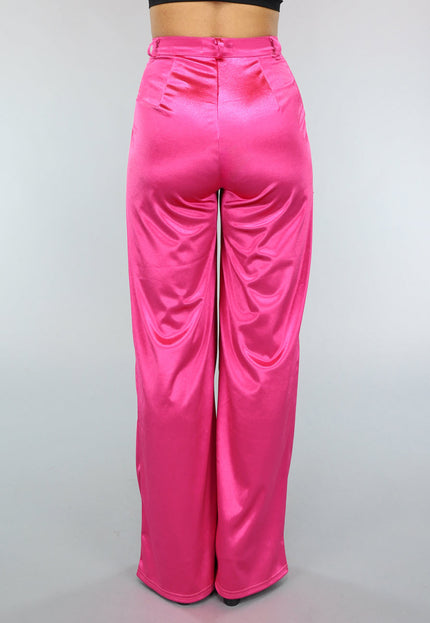 NEW1402 Roze Wide Leg Satin Utility Broek