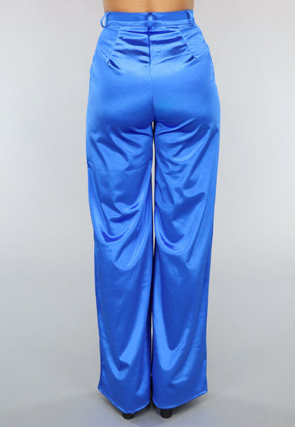 NEW1402 Satijnen Royaal Blauwe Cargo Broek