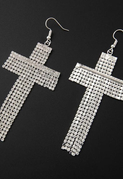 NEW1402 Zilverkleurige Oorbellen met Kruis Ontwerp