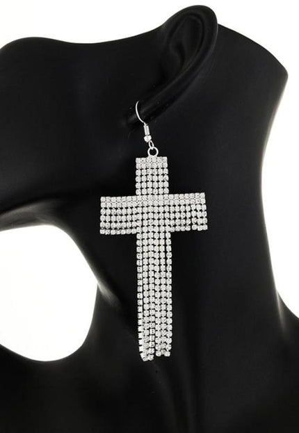 NEW1402 Zilverkleurige Oorbellen met Kruis Ontwerp