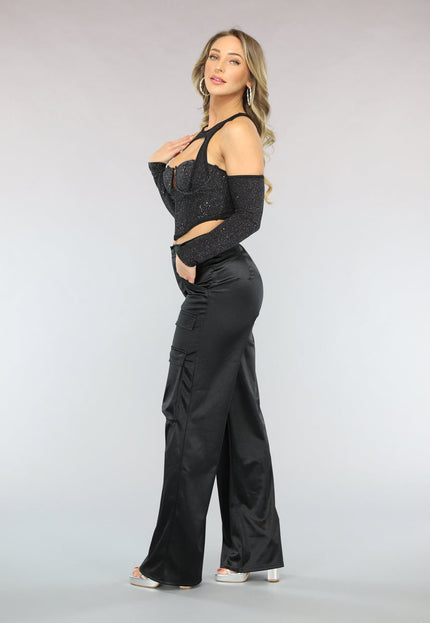 NEW1402 Zwarte Cargo in Satijnen Stof