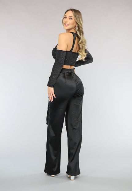 NEW1402 Zwarte Cargo in Satijnen Stof