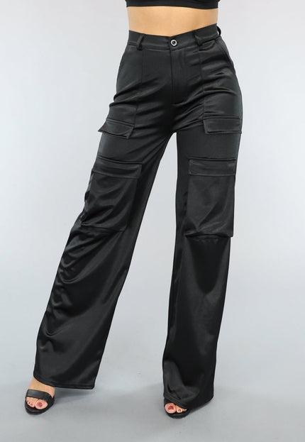 NEW1402 Zwarte Cargo in Satijnen Stof